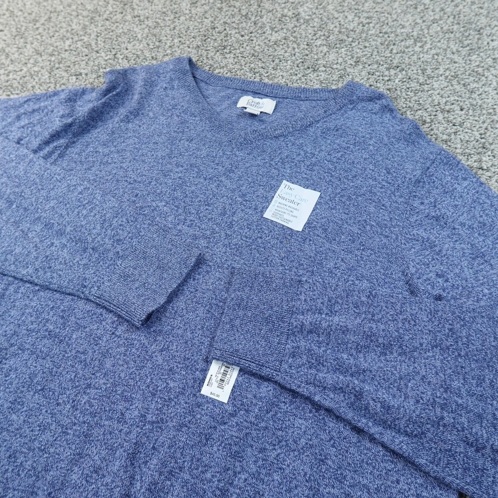 NEW Croft Barrow Sweater Mens L Blue V Neck Knit Pullover Sweatshirt Casual Top